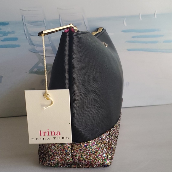 Trina Turk Cosmetic Purse Black Multi Glitter Bag - Picture 3 of 9